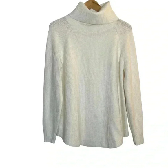 LOFT Ivory Soft Turtleneck Sweater Small Stretch Oversized Comfy Office Neutral - Picture 1 of 8